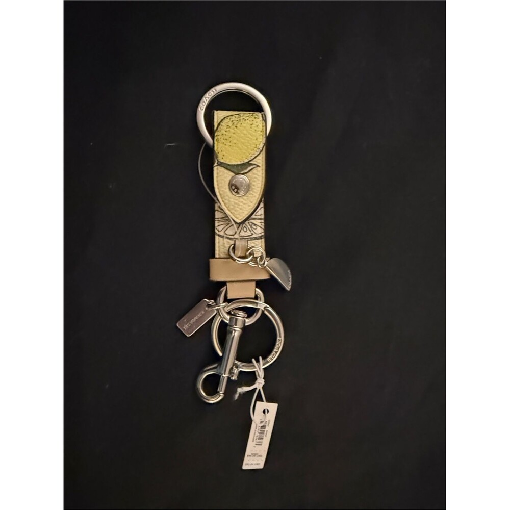 Coach Lemons Yellow and Leather Keychain or bag Charm with Silver Hardware NWT